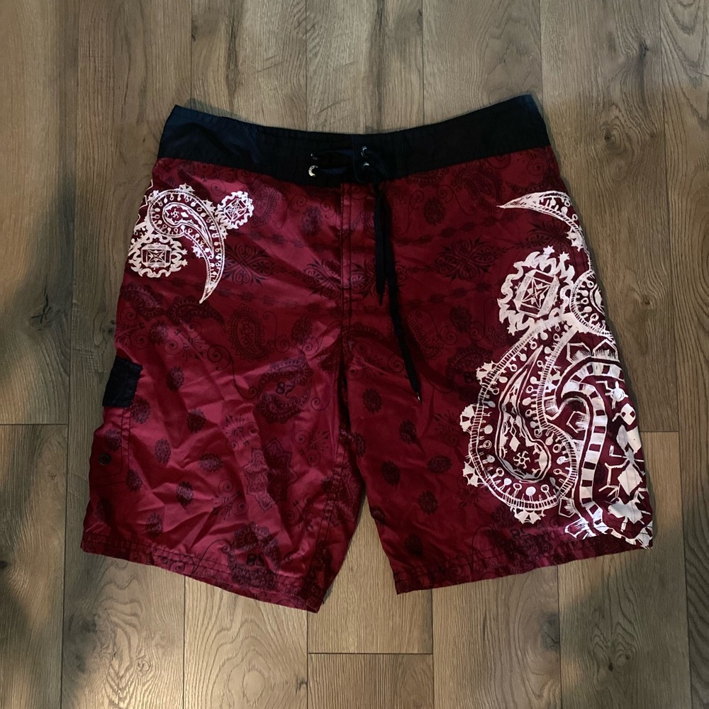 Aeropostale Red and Black Paisley Board Shorts